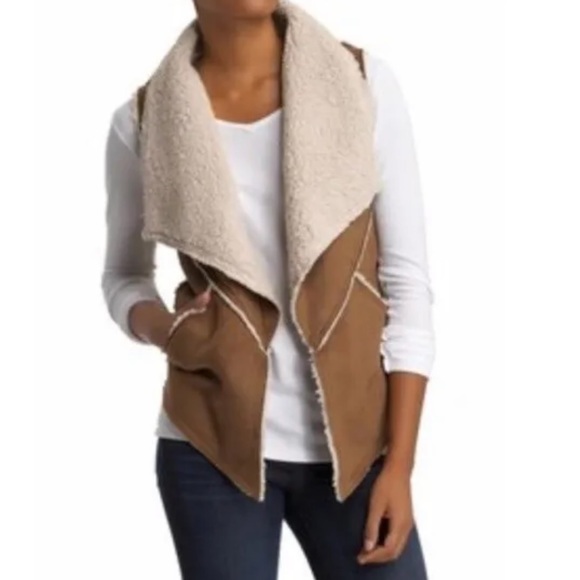 ✨SOLD✨ Anthropologie Sanctuary Faux Suede and Sherpa Fleece Vest In Tan Brown M - Picture 2 of 9